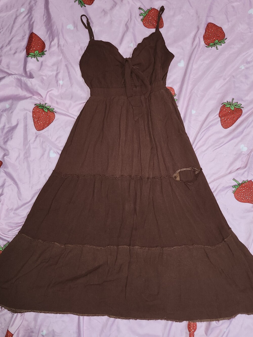 Brown tie-front maxi dress women's size S